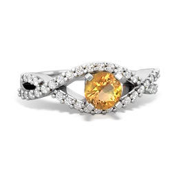 Citrine Diamond Twist 5Mm Round Engagment  14K White Gold ring R26405RD