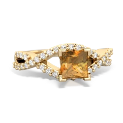 Citrine Diamond Twist 5Mm Square Engagment  14K Yellow Gold ring R26405SQ