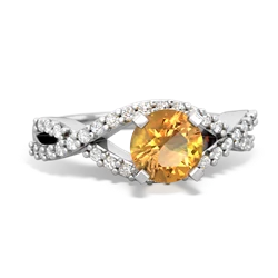 Citrine Diamond Twist 6Mm Round Engagment  14K White Gold ring R26406RD