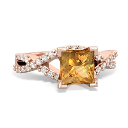 Citrine Diamond Twist 6Mm Princess Engagment  14K Rose Gold ring R26406SQ