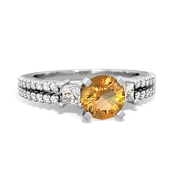 Citrine Classic 6Mm Round Engagement 14K White Gold ring R26436RD