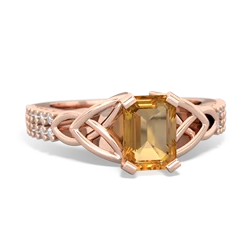 Citrine Celtic Knot 7X5 Emerald-Cut Engagement 14K Rose Gold ring R26447EM