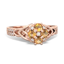 Citrine Celtic Knot Cluster Engagement 14K Rose Gold ring R26443RD