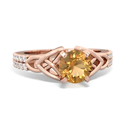 Citrine Celtic Knot 6Mm Round Engagement 14K Rose Gold ring R26446RD