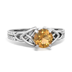 Citrine Celtic Knot 6Mm Round Engagement 14K White Gold ring R26446RD