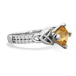 Citrine Celtic Knot 6Mm Princess Engagement 14K White Gold ring R26446SQ