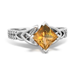 Citrine Celtic Knot 6Mm Princess Engagement 14K White Gold ring R26446SQ