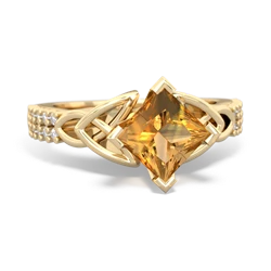 Citrine Celtic Knot 6Mm Princess Engagement 14K Yellow Gold ring R26446SQ