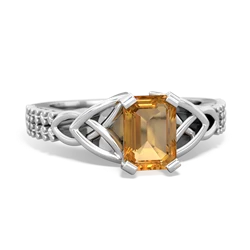 Citrine Celtic Knot 7X5 Emerald-Cut Engagement 14K White Gold ring R26447EM