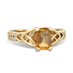 Citrine Celtic Knot 7X5 Emerald-Cut Engagement 14K Yellow Gold ring R26447EM