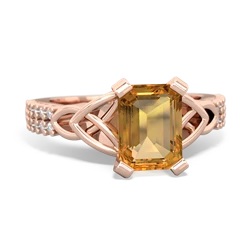 Citrine Celtic Knot 8X6 Emerald-Cut Engagement 14K Rose Gold ring R26448EM