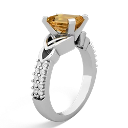 Citrine Celtic Knot 8X6 Emerald-Cut Engagement 14K White Gold ring R26448EM