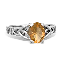 Citrine Celtic Knot 8X6 Oval Engagement 14K White Gold ring R26448VL