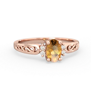 Citrine Filligree Scroll Oval 14K Rose Gold ring R0812