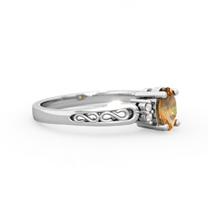 Citrine Filligree Scroll Oval 14K White Gold ring R0812