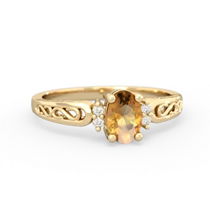 Citrine Filligree Scroll Oval 14K Yellow Gold ring R0812