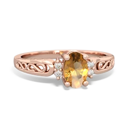 Citrine Filligree Scroll Oval 14K Rose Gold ring R0812