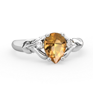 Citrine Precious Pear 14K White Gold ring R0826