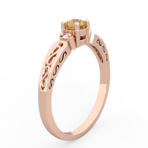 Citrine Filligree Scroll Round 14K Rose Gold ring R0829