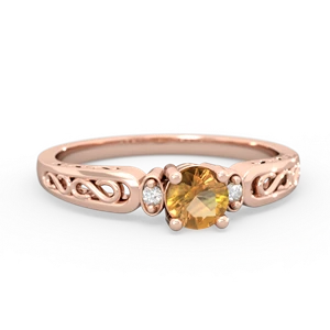 Citrine Filligree Scroll Round 14K Rose Gold ring R0829