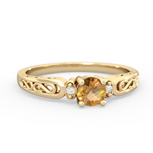 Citrine Filligree Scroll Round 14K Yellow Gold ring R0829