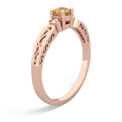 Citrine Filligree Scroll Round 14K Rose Gold ring R0829