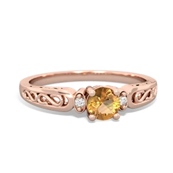 Citrine Filligree Scroll Round 14K Rose Gold ring R0829