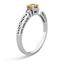 Citrine Filligree Scroll Round 14K White Gold ring R0829