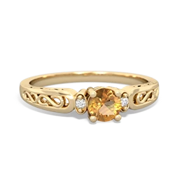 Citrine Filligree Scroll Round 14K Yellow Gold ring R0829