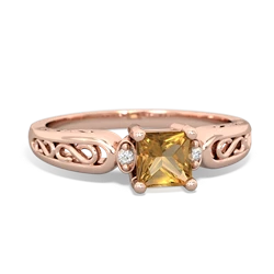 Citrine Filligree Scroll Square 14K Rose Gold ring R2430