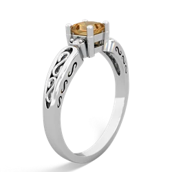 Citrine Filligree Scroll Square 14K White Gold ring R2430