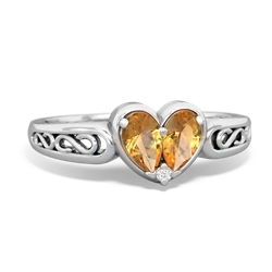 Citrine Filligree 'One Heart' 14K White Gold ring R5070