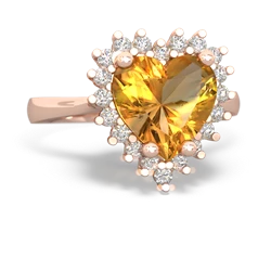 Citrine Sparkling Halo Heart 14K Rose Gold ring R0391