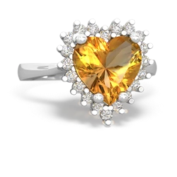 Citrine Sparkling Halo Heart 14K White Gold ring R0391