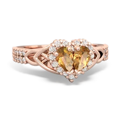 Citrine Celtic Knot Two Hearts As One 14K Rose Gold ring R2644HRT