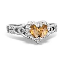 Citrine Celtic Knot Two Hearts As One 14K White Gold ring R2644HRT