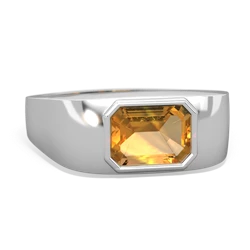 Citrine Men's Emerald-Cut Bezel 14K White Gold ring R0410