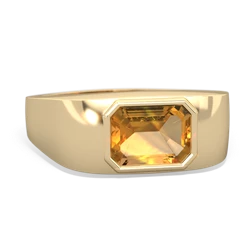 Citrine Men's Emerald-Cut Bezel 14K Yellow Gold ring R0410