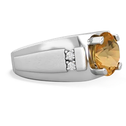 Citrine Men's 9Mm Round 14K White Gold ring R1822