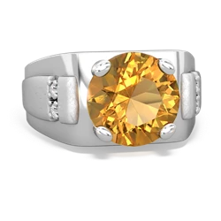 Citrine Men's 9Mm Round 14K White Gold ring R1822