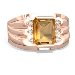 Citrine Men's 9X7mm Emerald-Cut 14K Rose Gold ring R1835