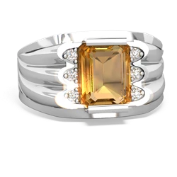 Citrine Men's 9X7mm Emerald-Cut 14K White Gold ring R1835