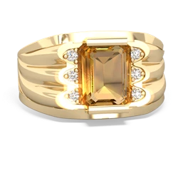 Citrine Men's 9X7mm Emerald-Cut 14K Yellow Gold ring R1835