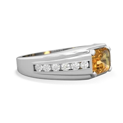 Citrine Men's Diamond Channel 14K White Gold ring R0500