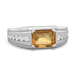 Citrine Men's Diamond Channel 14K White Gold ring R0500