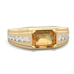 Citrine Men's Diamond Channel 14K Yellow Gold ring R0500