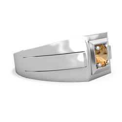 Citrine Men's Squared Circle 14K White Gold ring R0480