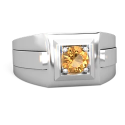 Citrine Men's Squared Circle 14K White Gold ring R0480