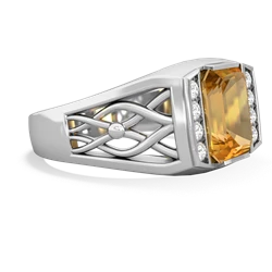 Citrine Men's Vine 14K White Gold ring R0490