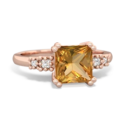 Citrine Art Deco Princess 14K Rose Gold ring R2014